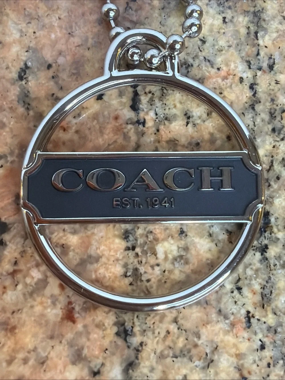 COACH Keychain Silvertone Metal 1 3/4” Diameter Charm Logo Purse Charm Hang Tag